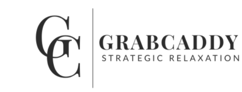 Logo of GrabCaddy with text 'Strategic Relaxation' on a white background